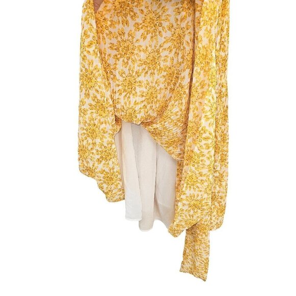 Michael Michael Kors Yellow Floral Midi Dress Sz XL Tie Waist Off Shoulder NEW - Picture 10 of 14